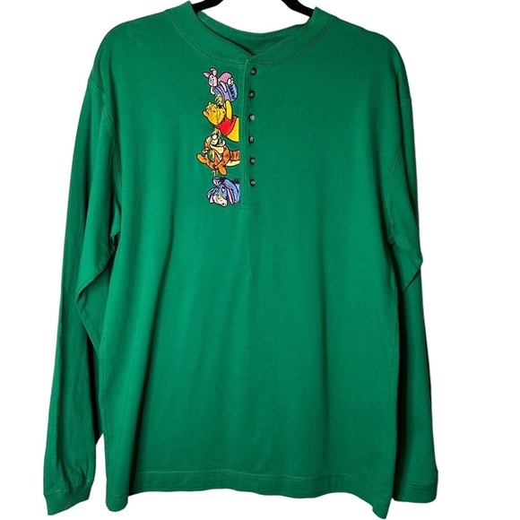 Disney Tops - Vintage Disney Mickey Inc Henley Green Embroidered Winnie the Pooh 100% Cotton M